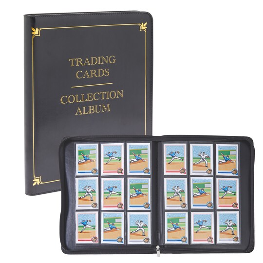 9 Pocket Trading Card Binder with Zipper for Baseball, Gaming, and Sports Cards, Black and Gold Faux Leather, Holds up to 360 Cards (14 x 11 In), Color: Black | Michaels 9 Pocket Trading Card Binder with Zipper for Baseball, Gaming, and Sports Cards, Black and Gold Faux Leather, Holds up to 360 Cards (14 x 11 In), Color: Black | Michaels
